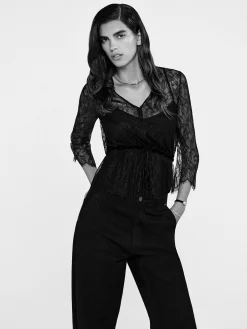 Women FRAME Lace V-Neck Blouse in