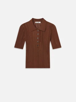 Women FRAME Laddered Rib Polo in Light Camel