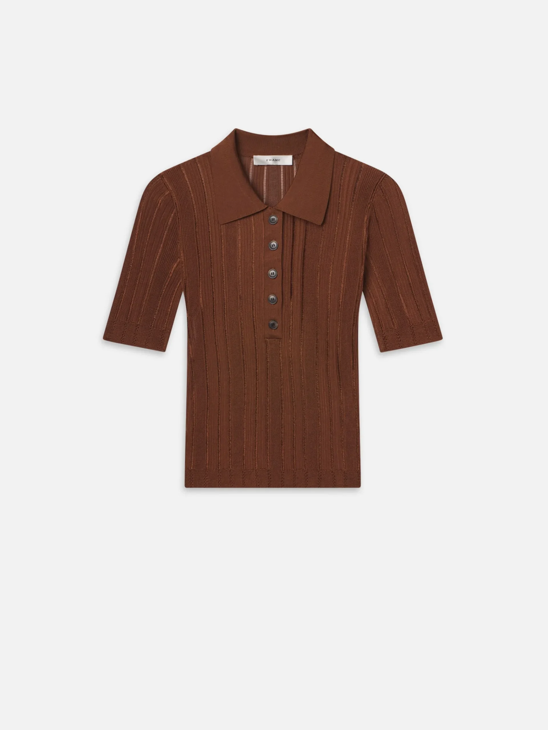 Women FRAME Laddered Rib Polo in Light Camel