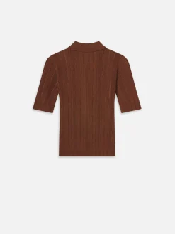 Women FRAME Laddered Rib Polo in Light Camel