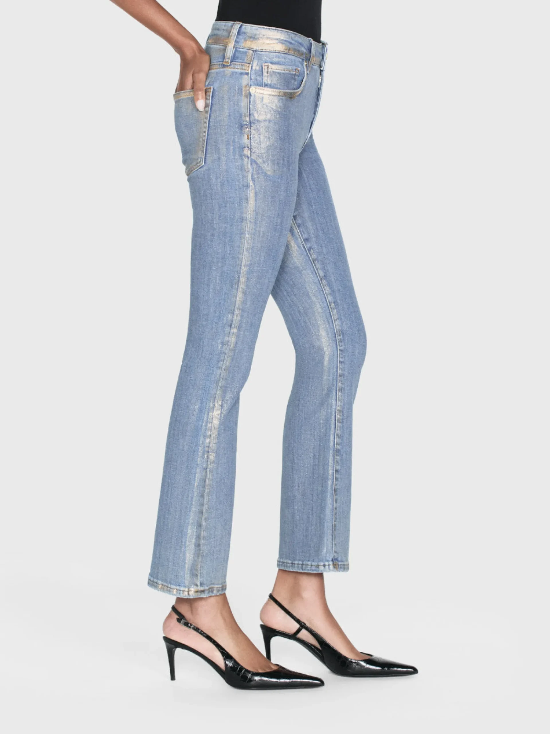 Women FRAME Le Crop Mini Boot in Gold Hologram