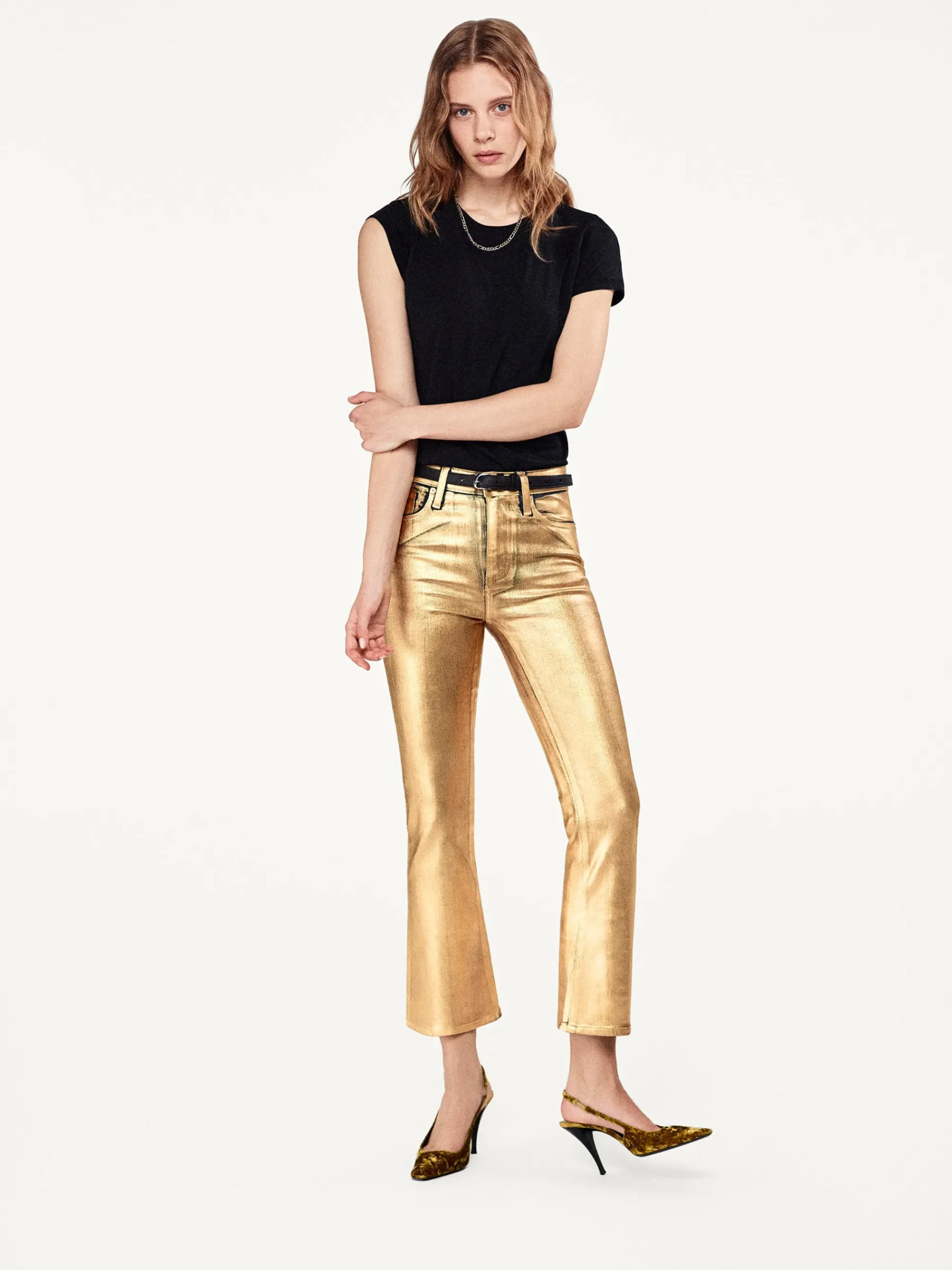 Women FRAME Le Crop Mini Boot in Gold Chrome