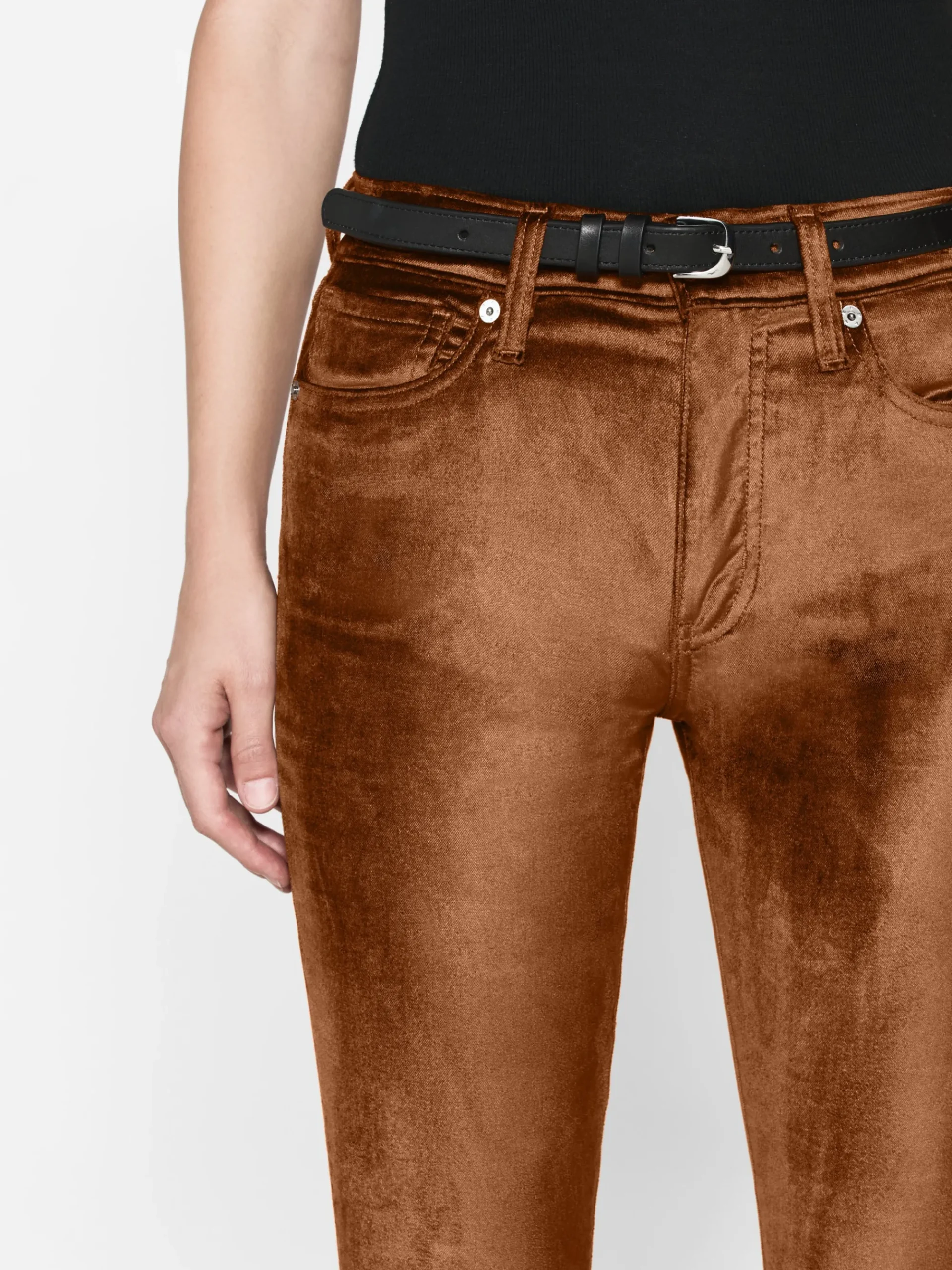 Women FRAME Le High Flare Velvet in Bronze Velvet