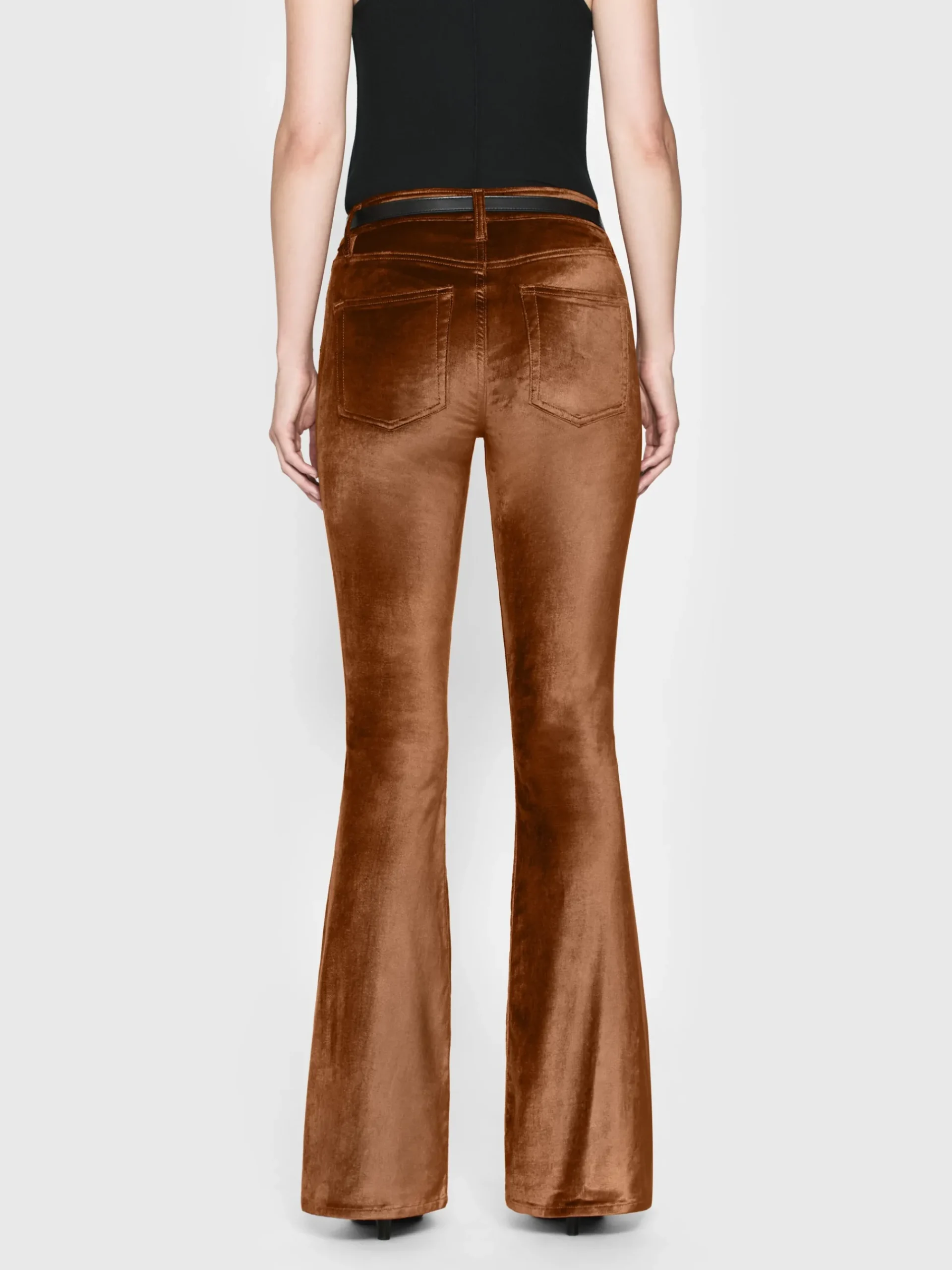 Women FRAME Le High Flare Velvet in Bronze Velvet