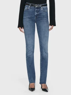 Women FRAME Le High Straight Long Raw Fray in