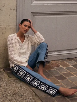 Women FRAME Le Jane Crop Crochet in Baines Clean