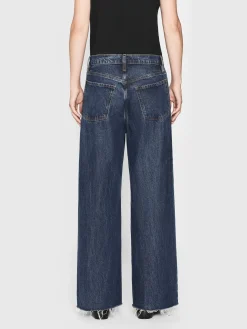 Women FRAME Le Low Baggy Wide Leg in Blindspot Raw Fray