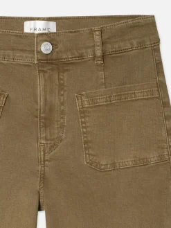 Women FRAME Le Slim Palazzo Bardot Pocket in Khaki Green