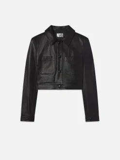 Women FRAME Leather Button Front Jacket in