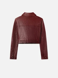 Women FRAME Leather Button Front Jacket in Syrah Red