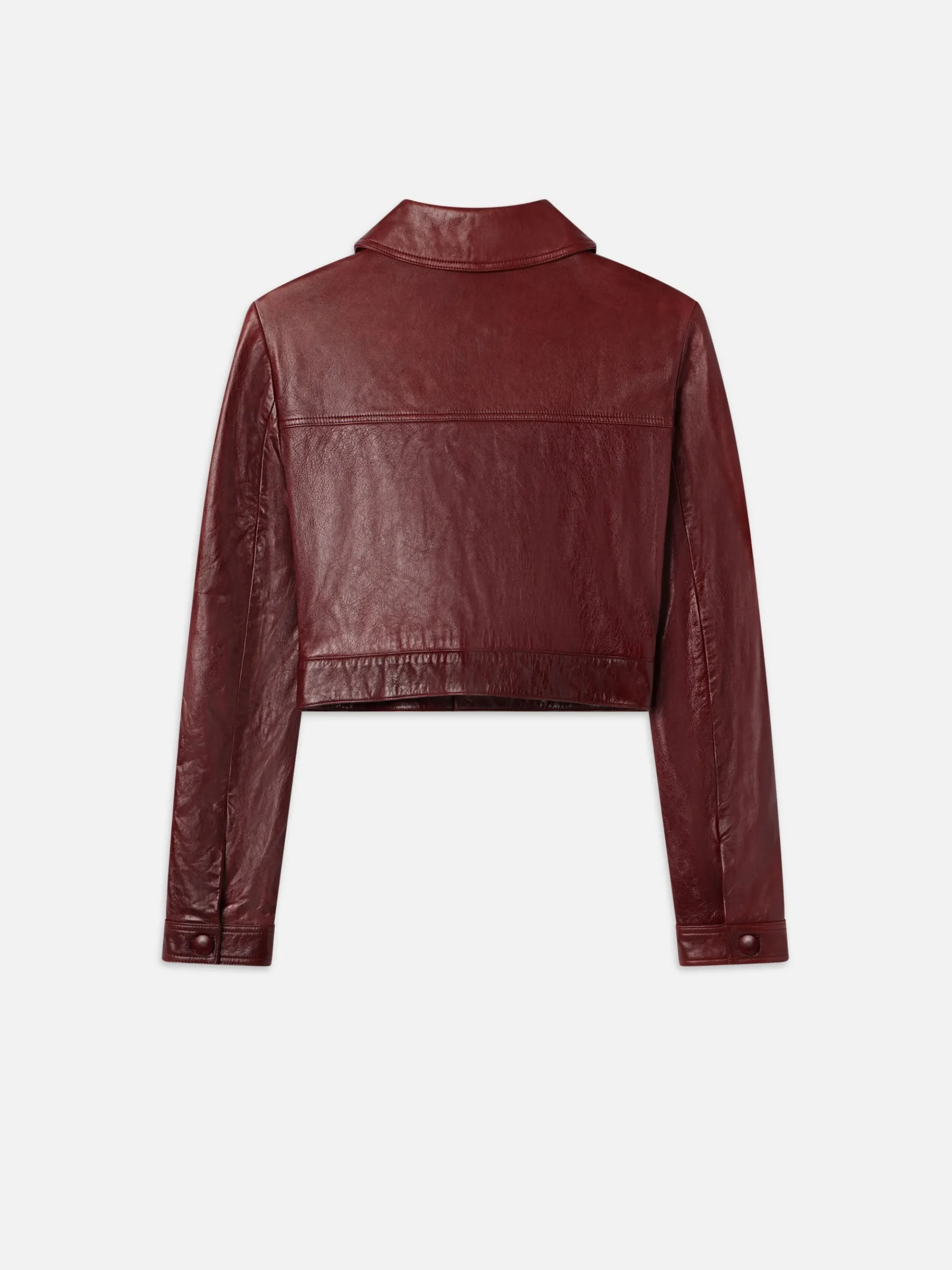 Women FRAME Leather Button Front Jacket in Syrah Red