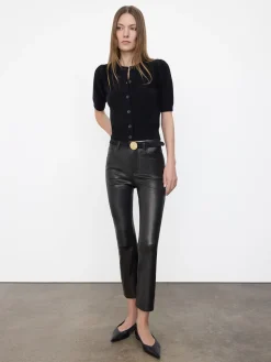 Women FRAME Leather Le Crop Mini Boot in Washed Black