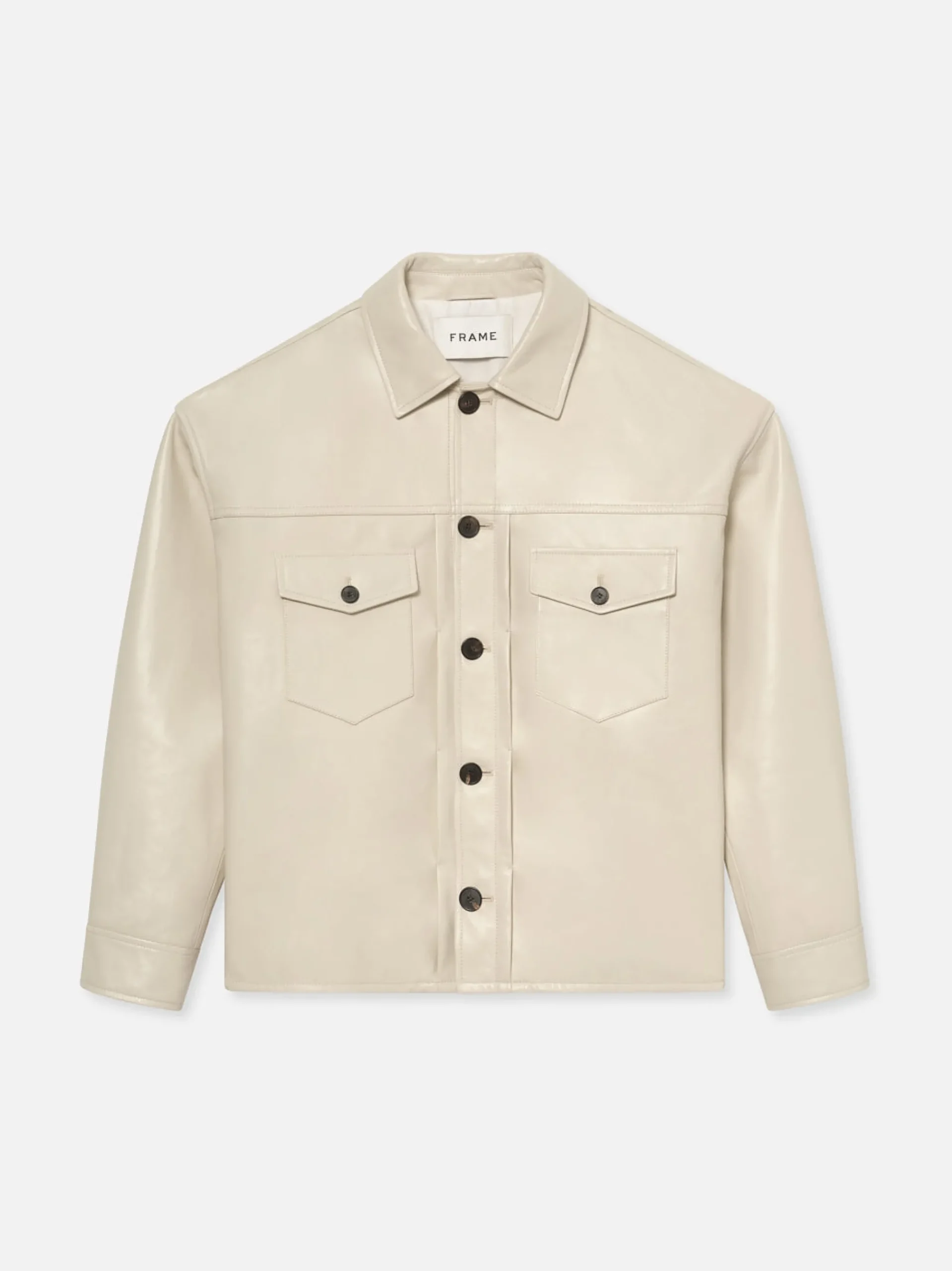 FRAME Leather Trucker Jacket in White Canvas
