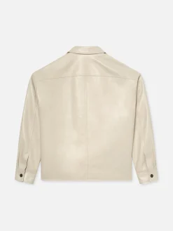 FRAME Leather Trucker Jacket in White Canvas