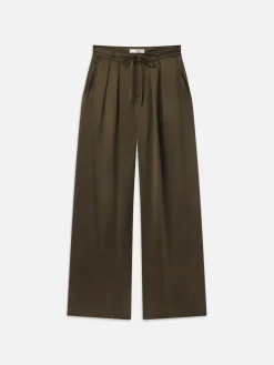Women FRAME Long Silk Trouser in Rich Military