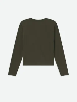 Women FRAME Long Sleeve Baby Tee in Rich Military