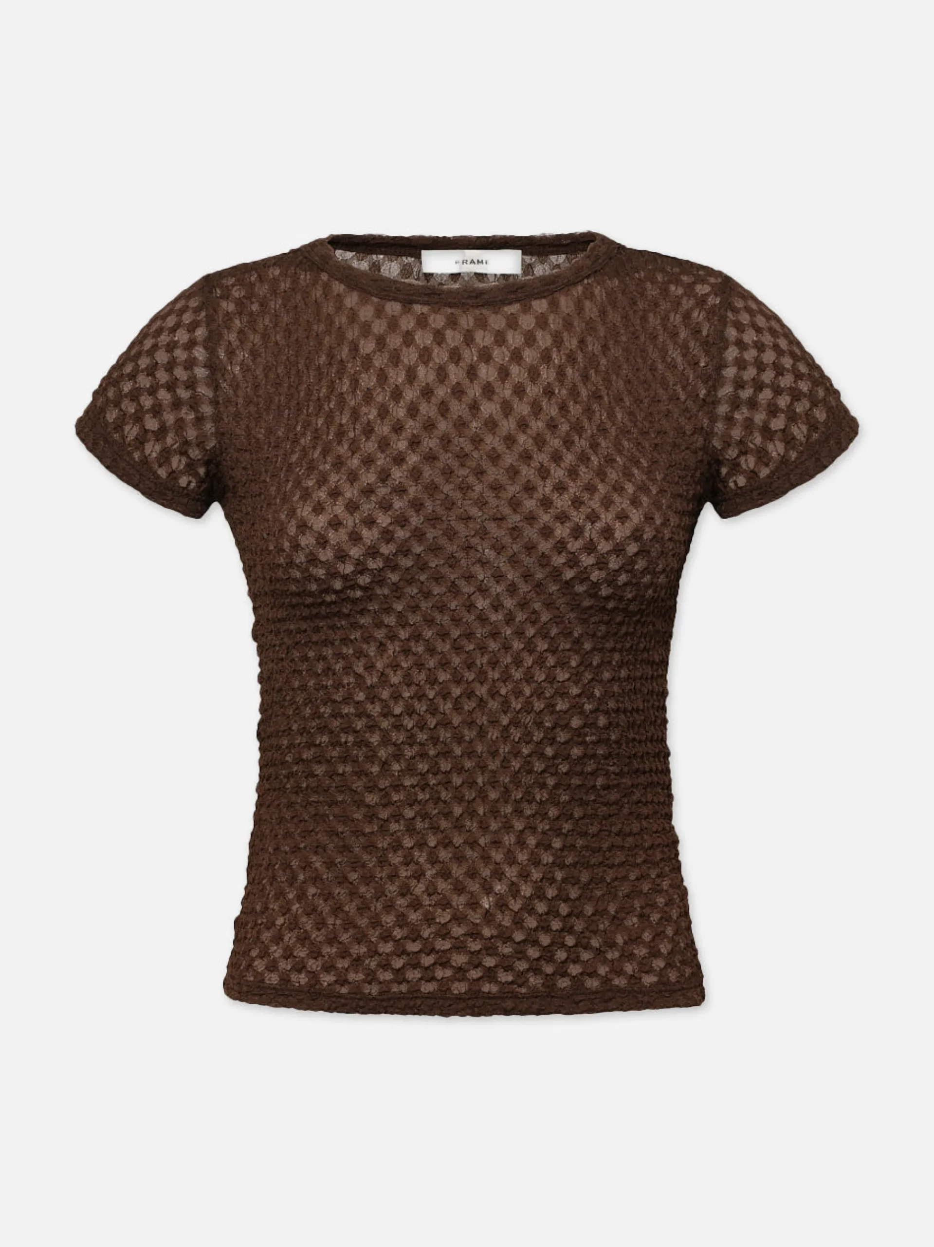 Women FRAME Mesh Lace Baby Tee in Chocolate Brown