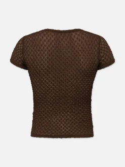 Women FRAME Mesh Lace Baby Tee in Chocolate Brown