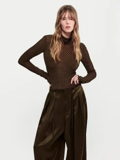 Women FRAME Mesh Lace Turtleneck in Rich Military