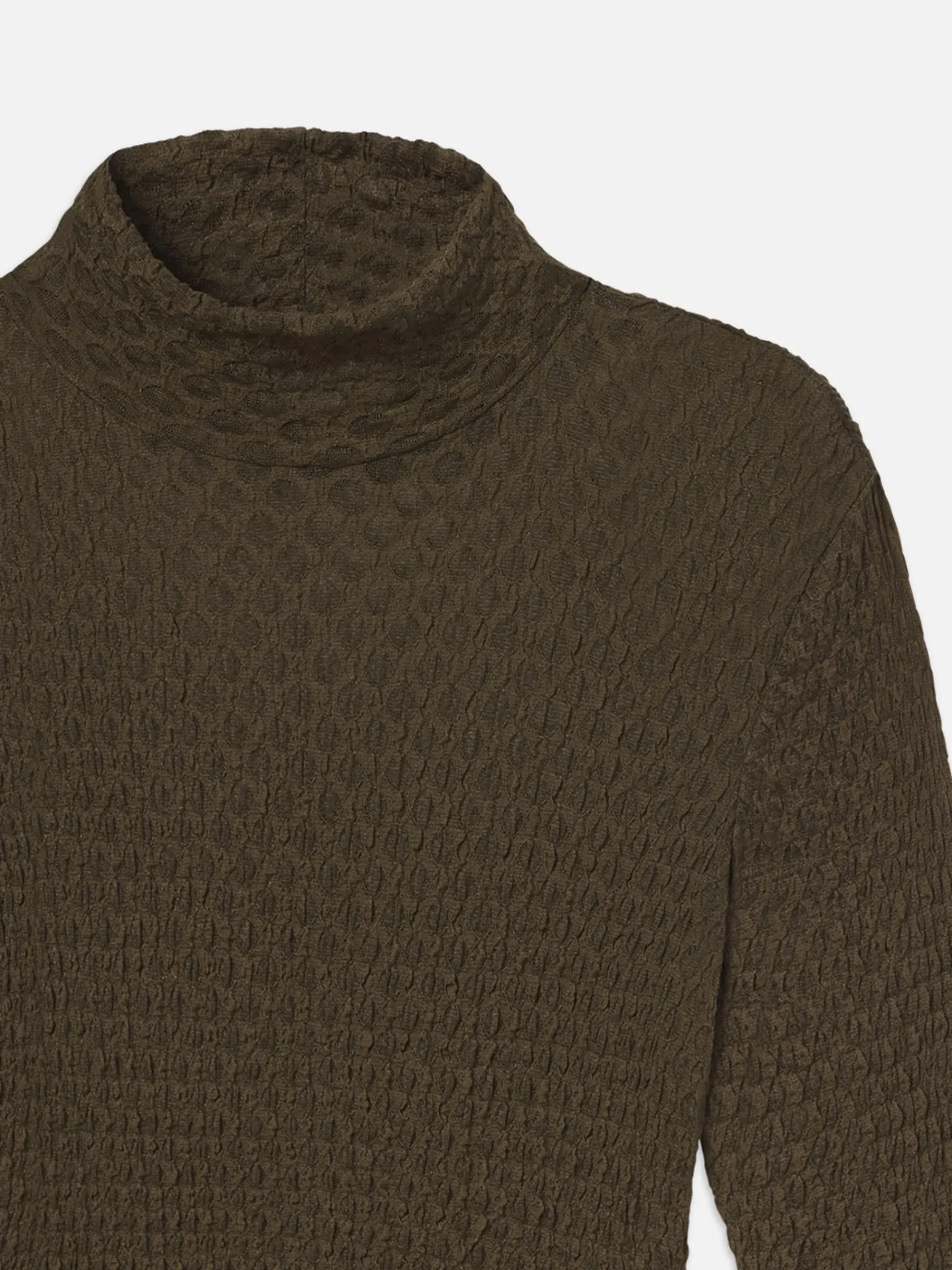 Women FRAME Mesh Lace Turtleneck in Rich Military