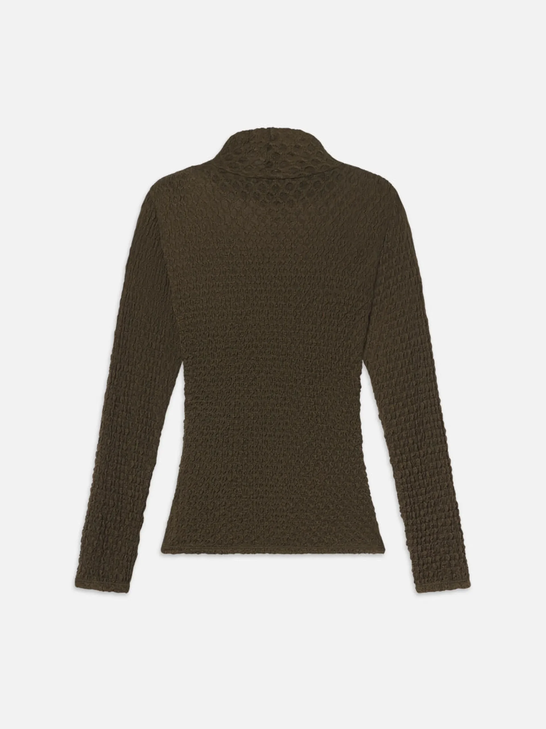 Women FRAME Mesh Lace Turtleneck in Rich Military