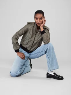 Women FRAME Modern Bomber Jacket in Brown Multi