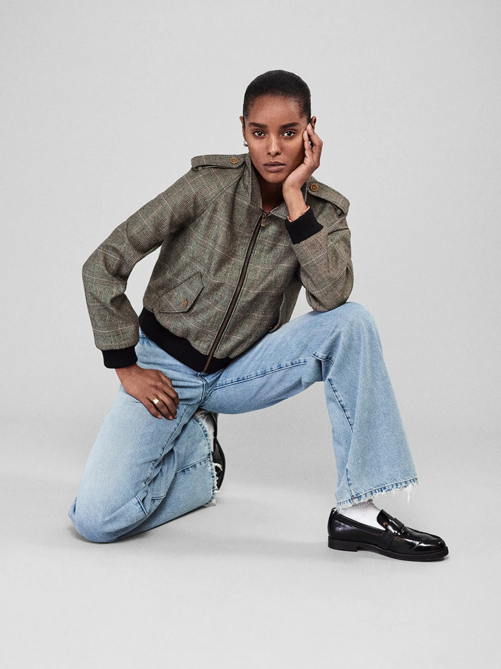 Women FRAME Modern Bomber Jacket in Brown Multi