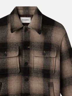 FRAME Padded Plaid Shirt Jacket in Brown Plaid