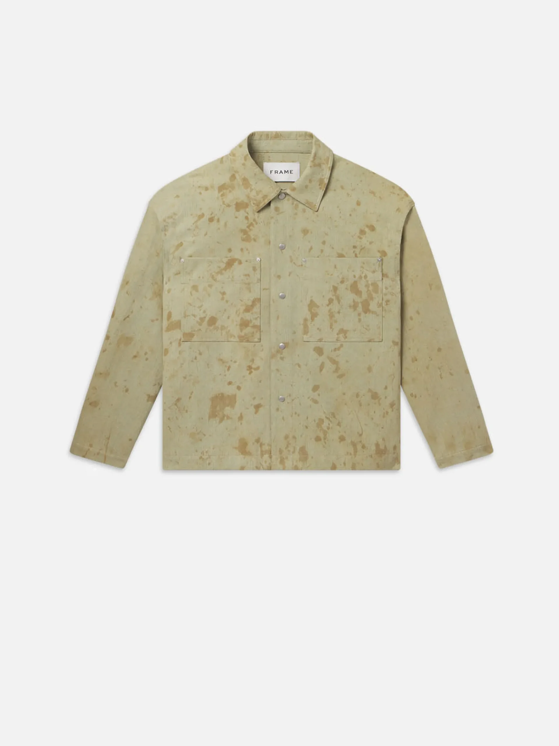 FRAME Painted Denim Shirt Jacket in Washed Denim