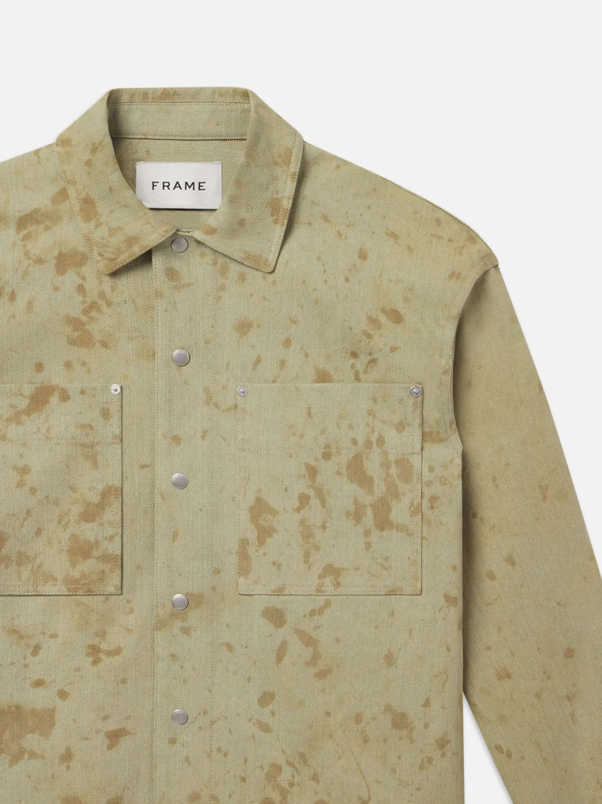 FRAME Painted Denim Shirt Jacket in Washed Denim