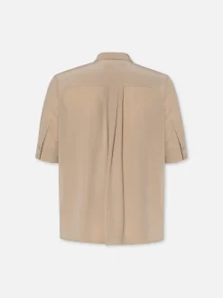 Women FRAME Patch Pocket Button Down in Khaki Tan