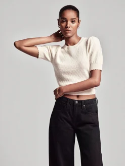 Women FRAME Pointelle Puff Sleeve Sweater in