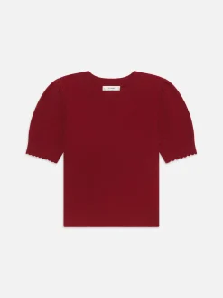 Women FRAME Pointelle Puff Sleeve Sweater in