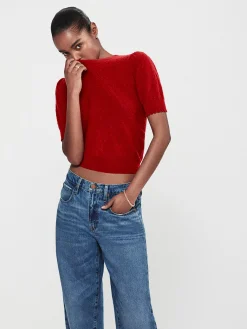 Women FRAME Pointelle Puff Sleeve Sweater in