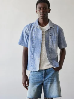 FRAME Printed Denim Leather Shirt in