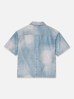 FRAME Printed Denim Leather Shirt in