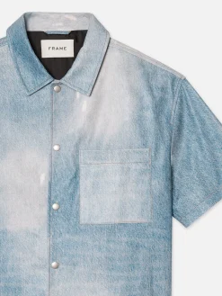 FRAME Printed Denim Leather Shirt in