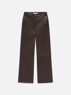 Women FRAME Relaxed Leather Trouser in Chocolate Brown