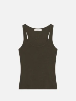 Women FRAME Rib Scoop Neck Tank in Rich Military Heather