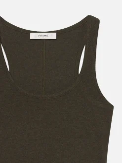 Women FRAME Rib Scoop Neck Tank in Rich Military Heather