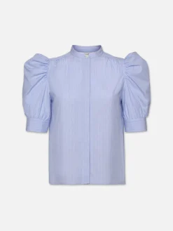Women FRAME Ruched Puff Sleeve Shirt in Chambray Blue