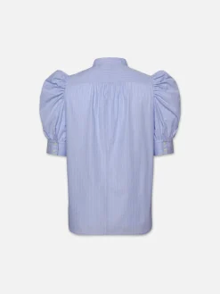 Women FRAME Ruched Puff Sleeve Shirt in Chambray Blue