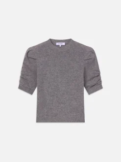 Women FRAME Ruched Sleeve Cashmere Sweater in Gris Heather