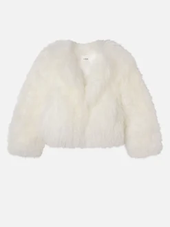 Women FRAME Shaggy Shearling Coat in