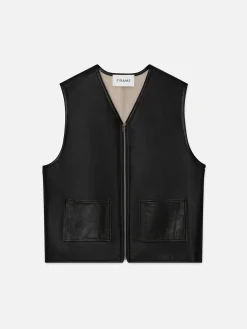 FRAME Shearling Vest in Stone Beige/Black