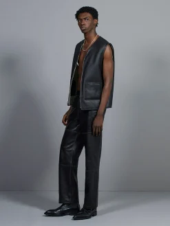 FRAME Shearling Vest in Stone Beige/Black