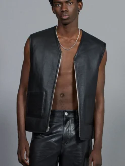 FRAME Shearling Vest in Stone Beige/Black