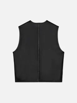 FRAME Shearling Vest in Stone Beige/Black