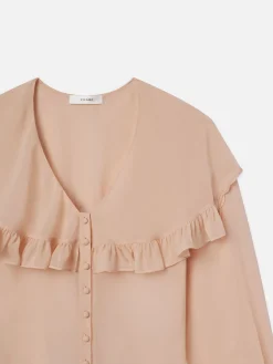 Women FRAME Sheer Ruffle Blouse in Light Petal