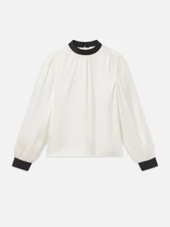 Women FRAME Shirred Mock Neck Blouse in